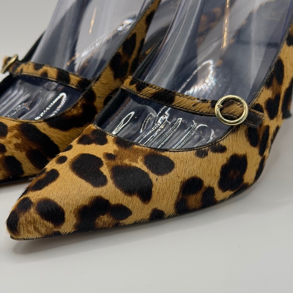 J.Crew Leopard Calf Hair Slingback Pumps Pointed Toe Kitten Heels 7.5 - Picture 6 of 11